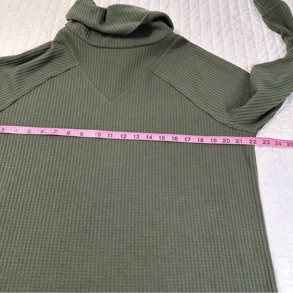 Lou & Grey Olives Green Waffle Cowl Neck Tunic Top Hi Low Long Sleeve Sweater - Picture 5 of 10